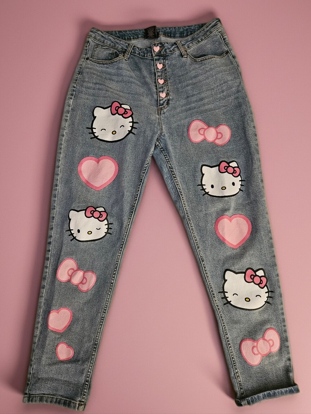 🩷🤍 HELLO KITTY Blue Denim Jeans – Pink Heart Graphics